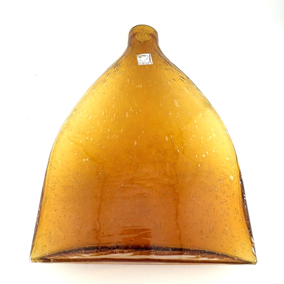 Vintage AMICI 20th Century Bubble Glass Bell-Shaped VASE Bottle 5”+ ~ Amber/Gold - Picture 6 of 8